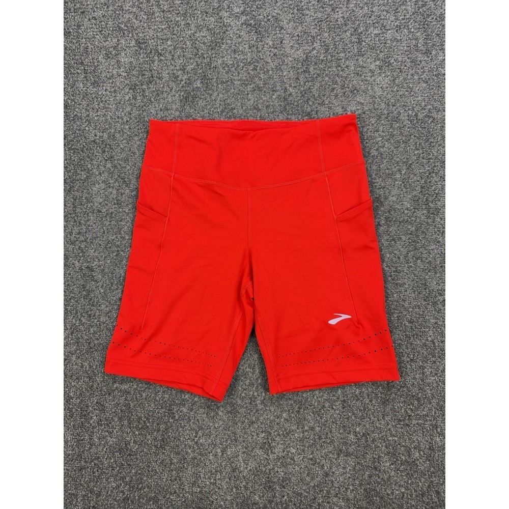 Brooks Method 8" Biker Shorts Womens Large Red Pockets Running Athletic 221525
